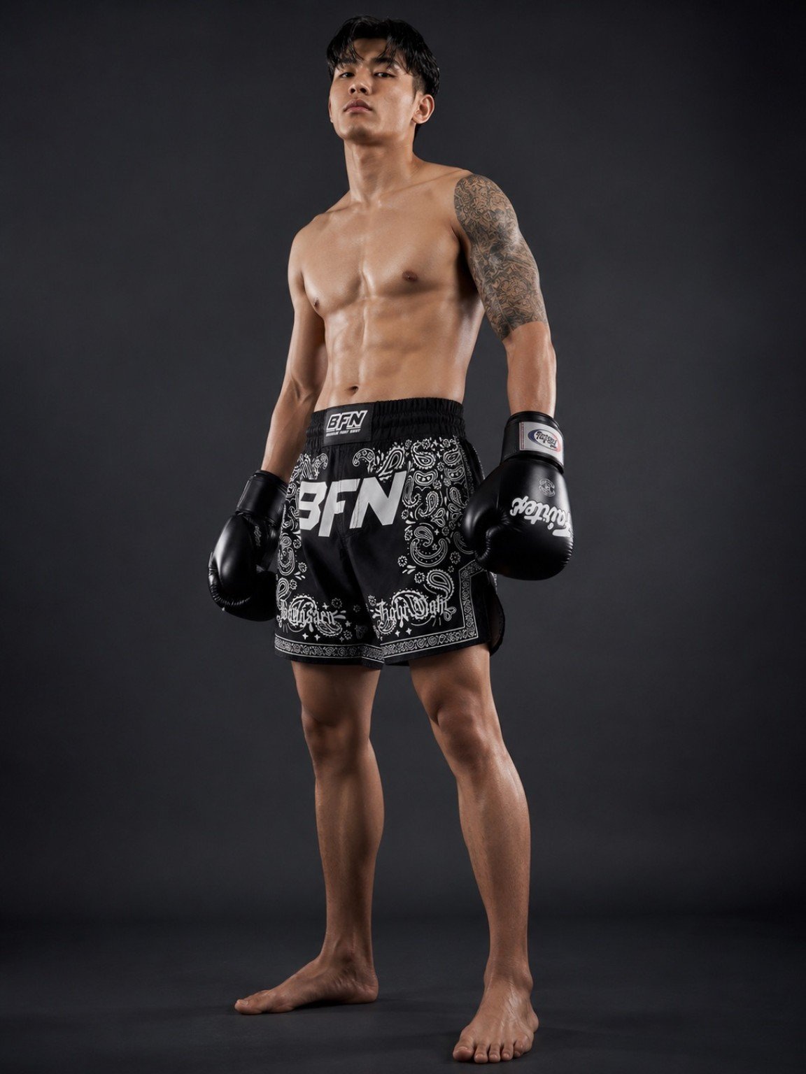 BFN athlete wearing black bandana fight shorts