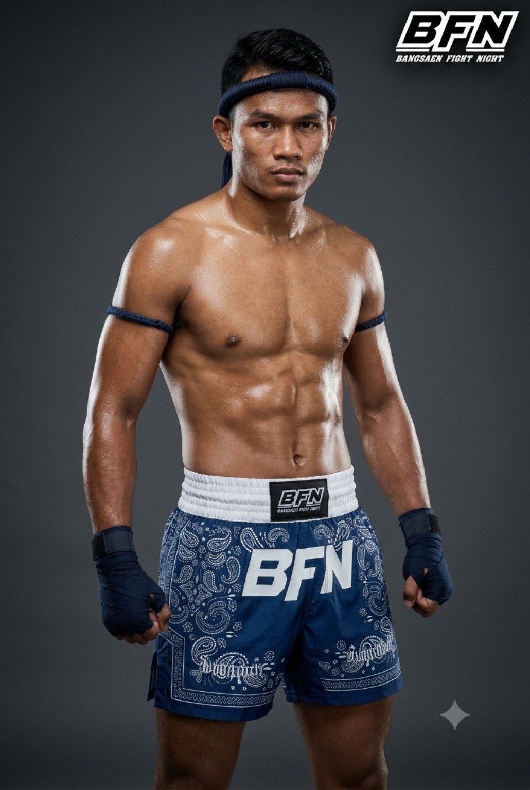 Bandana Fight Shorts in Navy / White